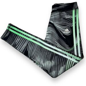 Adidas Girl’s Printed Leggings Black/White/Lime Green Ombre Size Medium 10/12